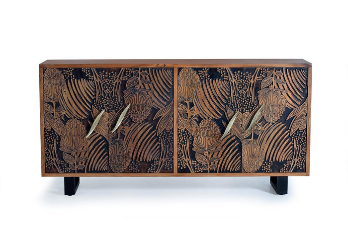 GINER Y COLOMER Aparador de Madera de Acacia Color Natural con Detalles Negros y Patas de Metal 190 cm